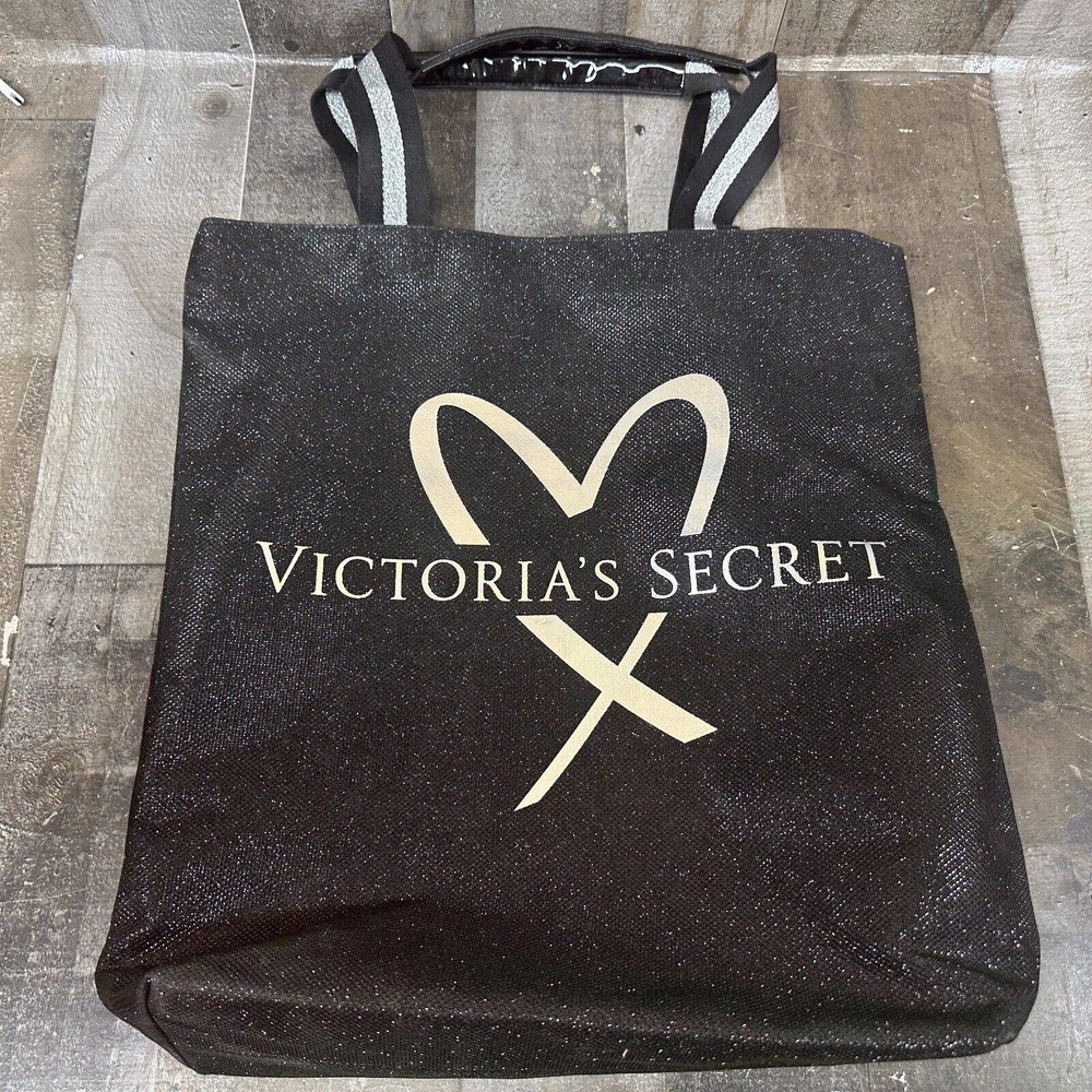 Victoria's Secret‎ Fashion Show 2017 Tote Bag Large Black Silver Glitter Casual